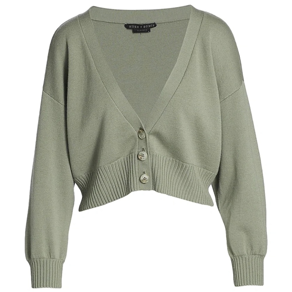 Alice + Olivia Zelina Deep V Cardigan in Sage